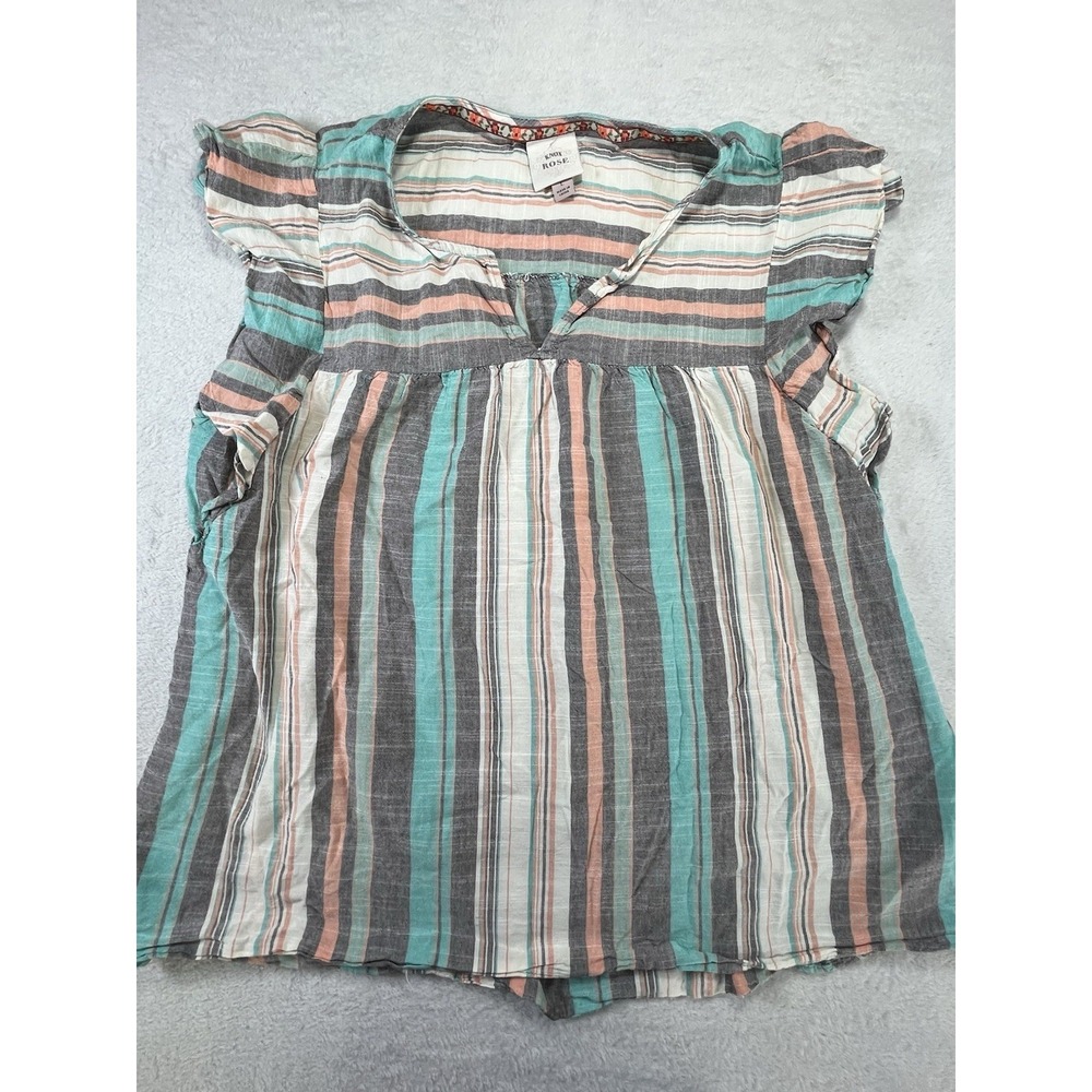 Knox Rose Boho Striped Peasant Blouse Womens Large Babydoll Tunic Bohemian Top